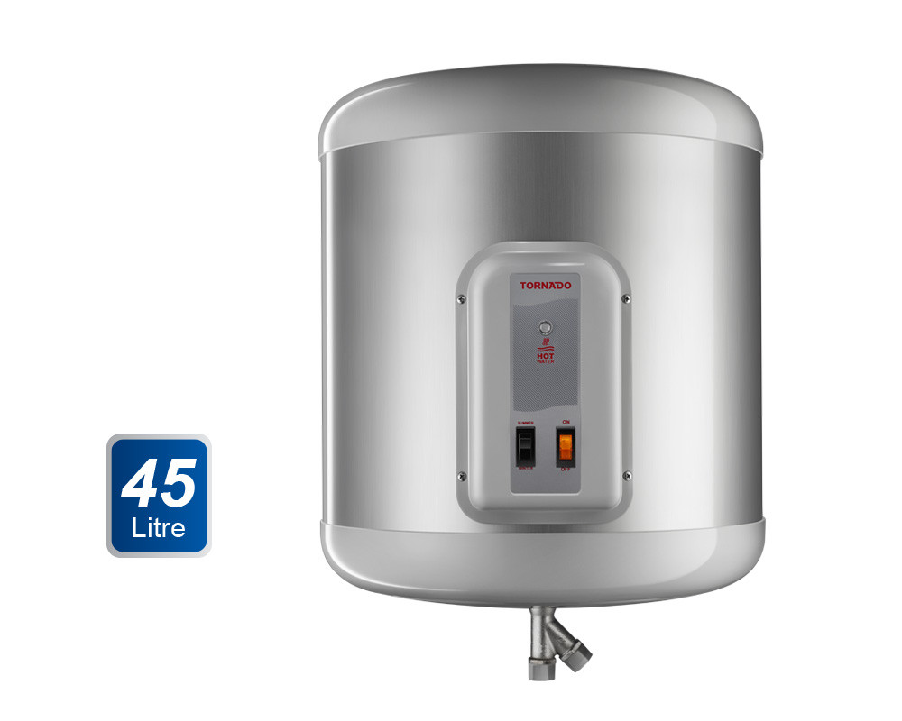 سخان مياه كهرباء تورنيدو، 45 لتر، لمبة ليد، EHA.45TSM.S، فضي