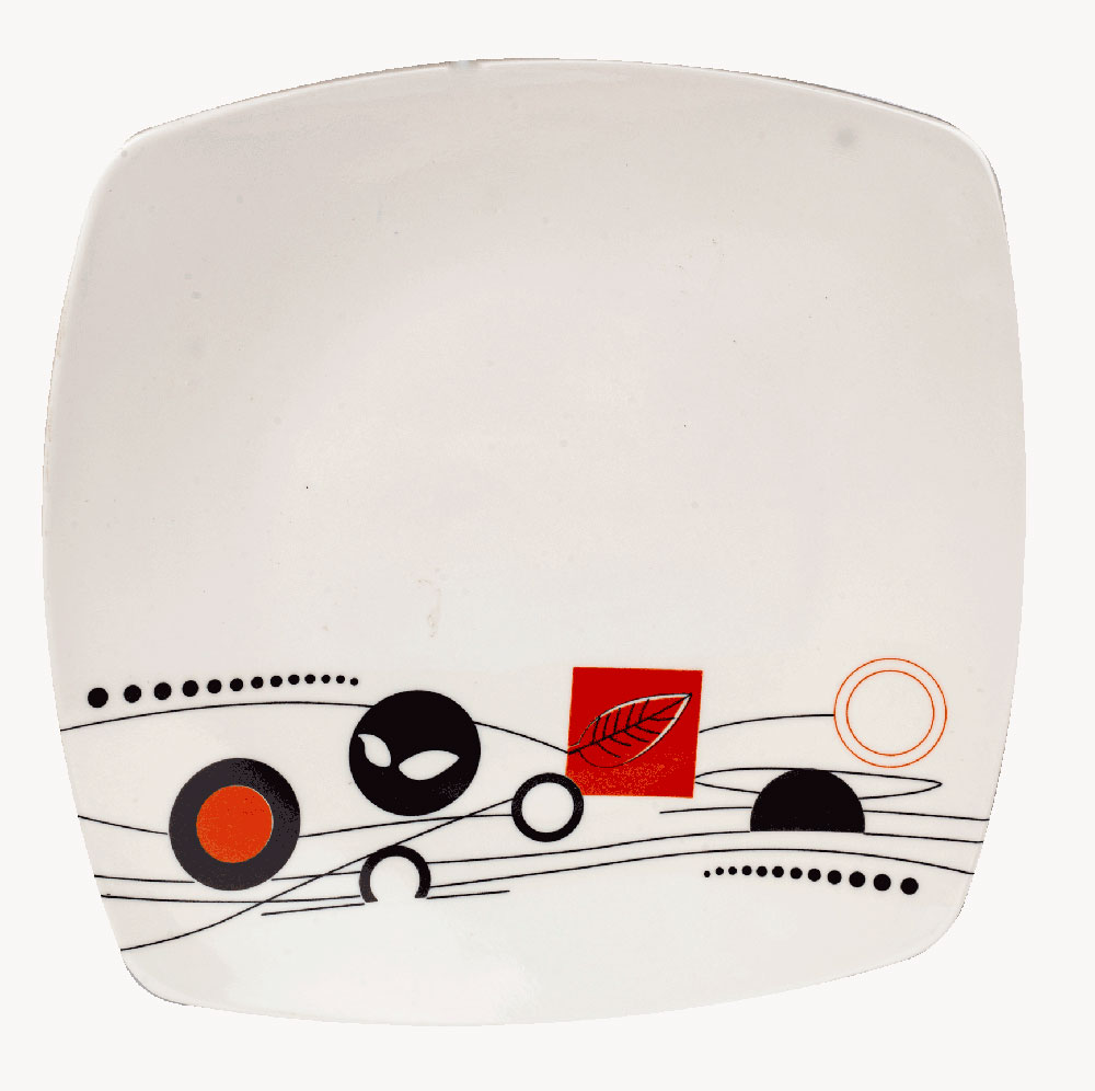 طبق مسطح مربع بورسلين - أبيض