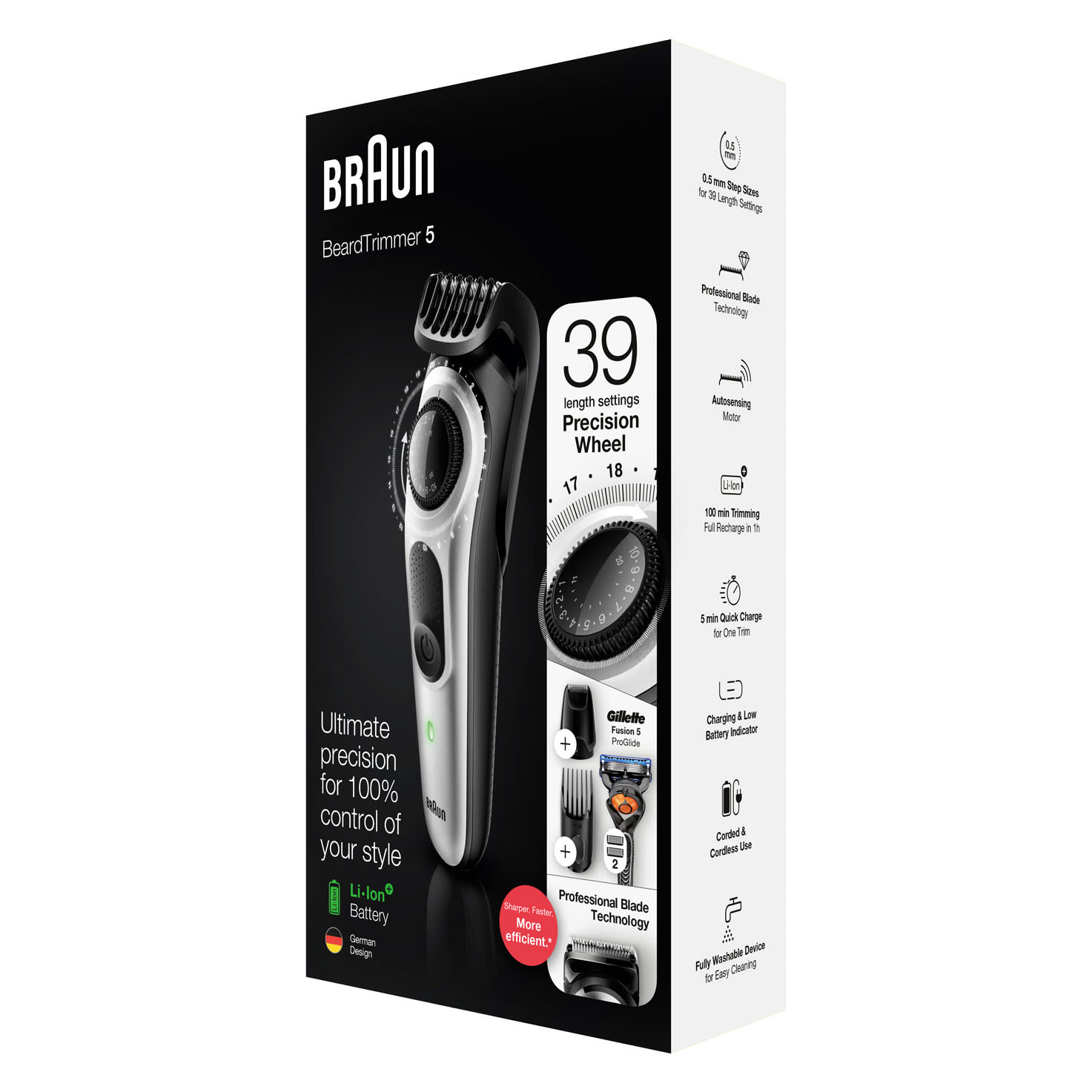 ماكينة حلاقة كهربائية للرجال براون، استخدام جاف، مع جيلت فيوجن 5، أسود × فضي، BT5265
