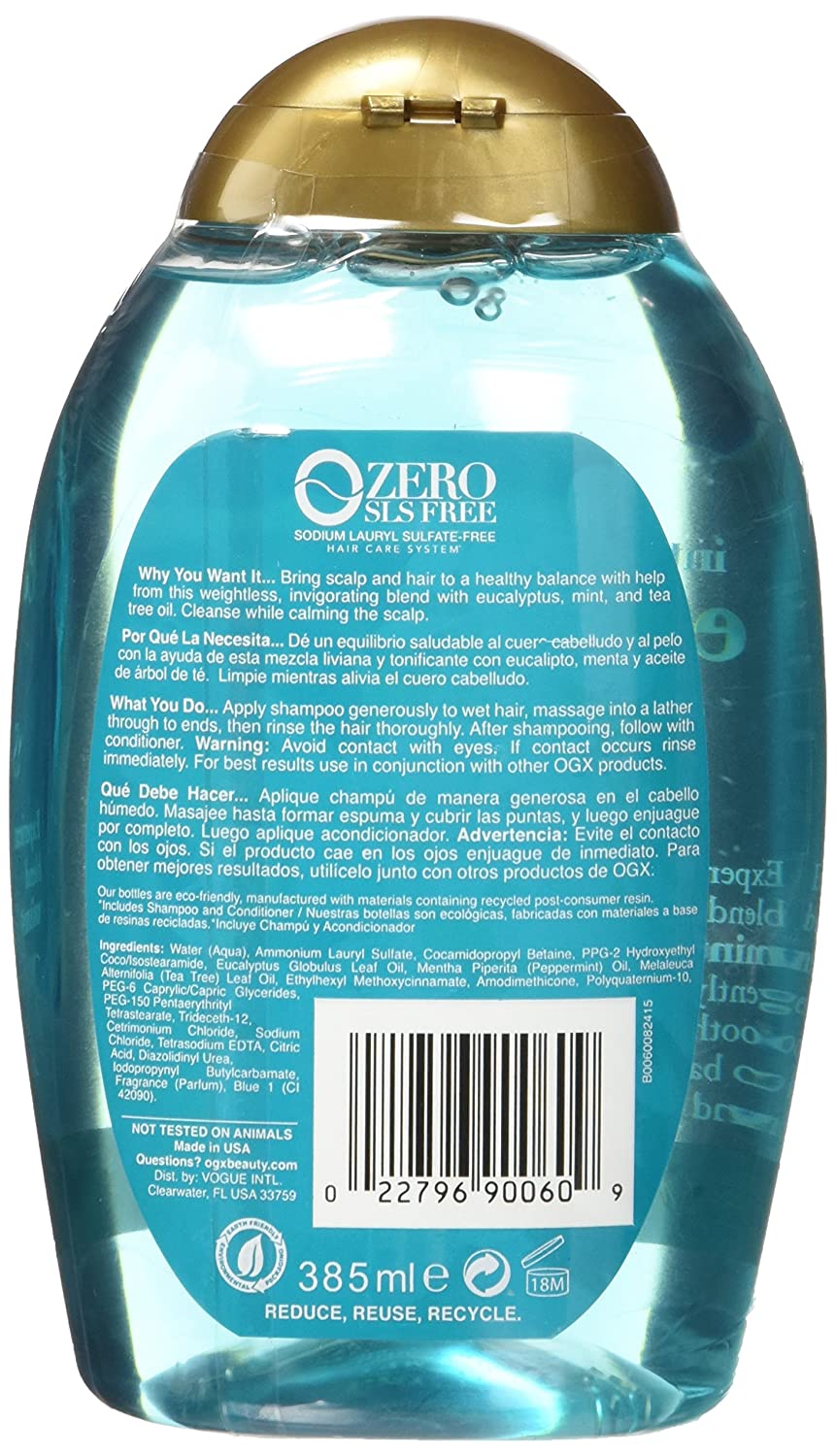 OGX Organics Eucalyptus Fresh Mint free sulfate Shampoo 385ml