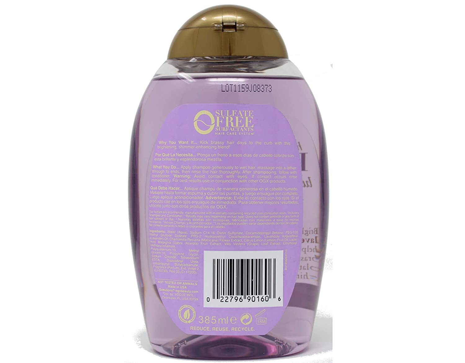OGX Organics Lavender Platinum  free sulfate Shampoo 385ml