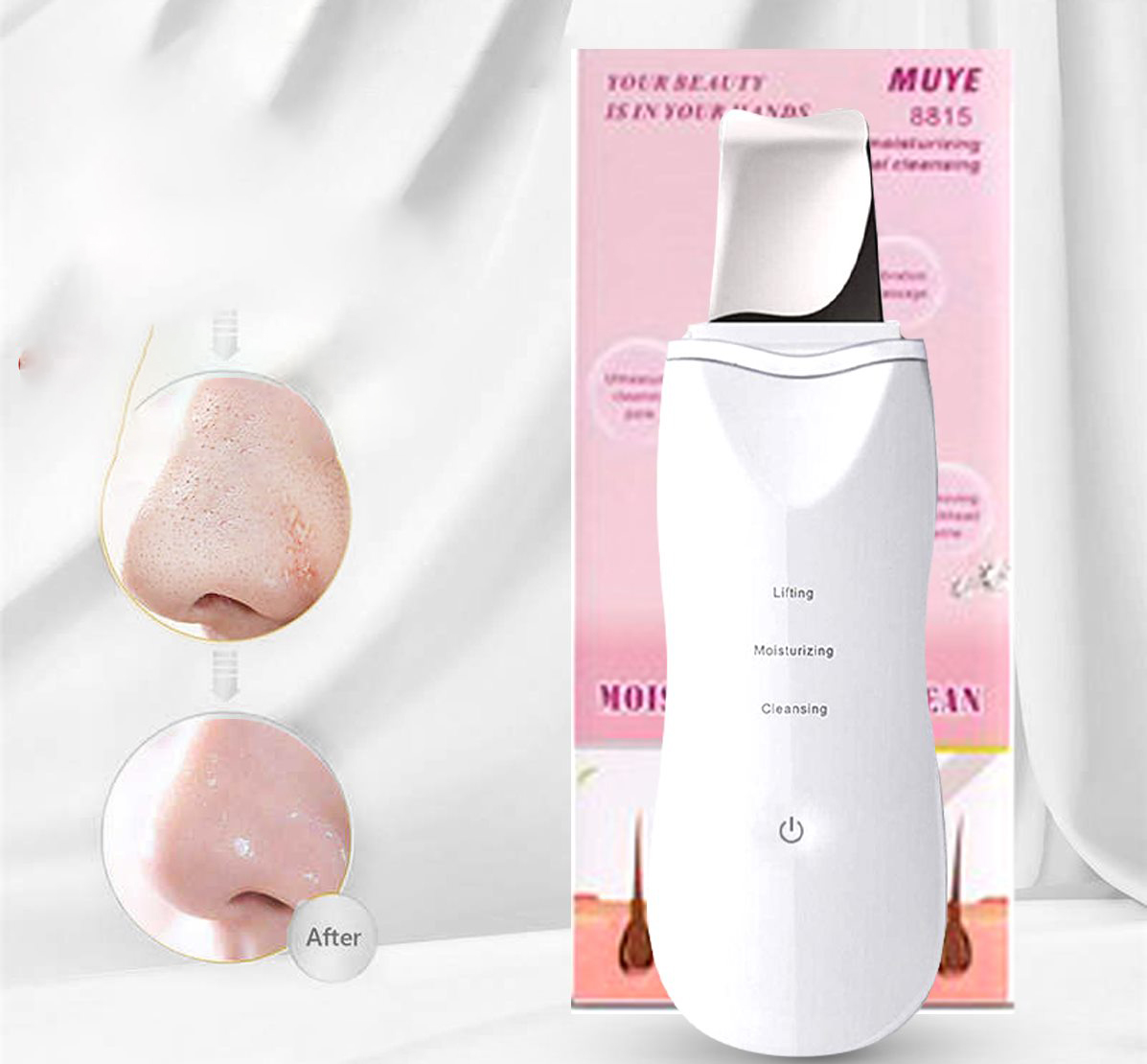 Ultra sonic Deep Cleansing and Peeling Device, Specialized in Exfoliation and Removal of Skin Buildup, White MUYE 8815