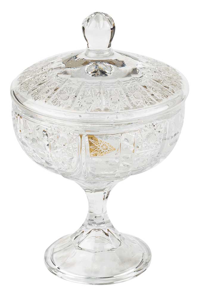 بونبنيرة زجاج كريستال دائراية بغطاء زجاج حجم متوسط  - شفاف