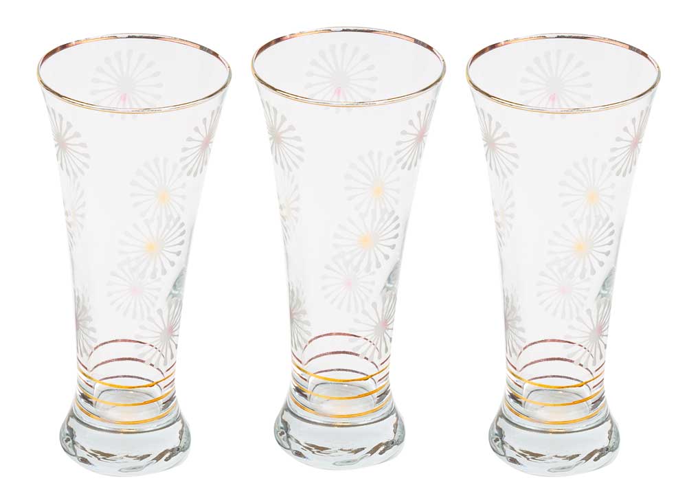 Al-Israa set of 12-piece juice cups, large, with a sunflower pattern - clear and golden