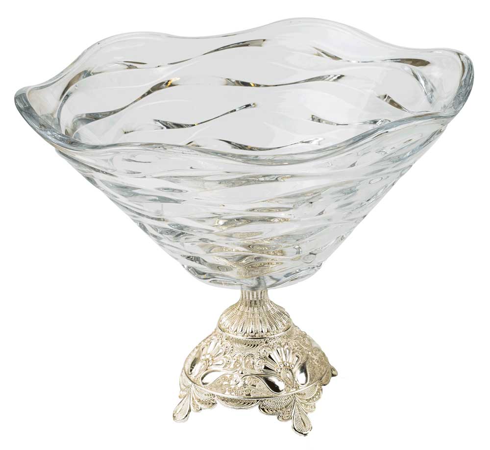 Round modern fruit dish, medium size, glass - silver