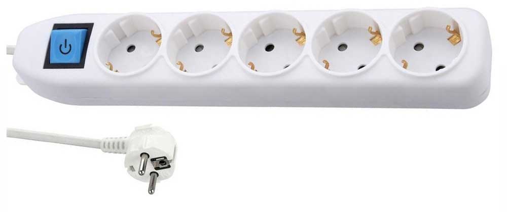 PlueGuard Electricity Strip, 2 Meters, 5 Outlets, 250 Volts, 16 Amp, White