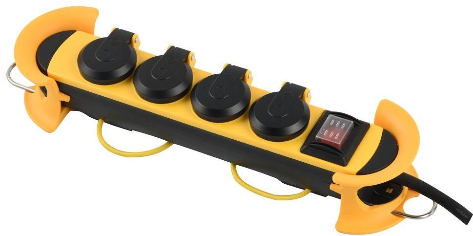 BlueGuard Power Strip, 5m, 4 Outlets, 3500W, 250V, 16A, Safety Cover, Black x Yellow
