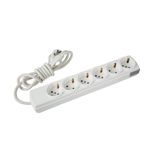 مشترك كهرباء أولمبيا، 2 متر، 6 منافذ، أبيض