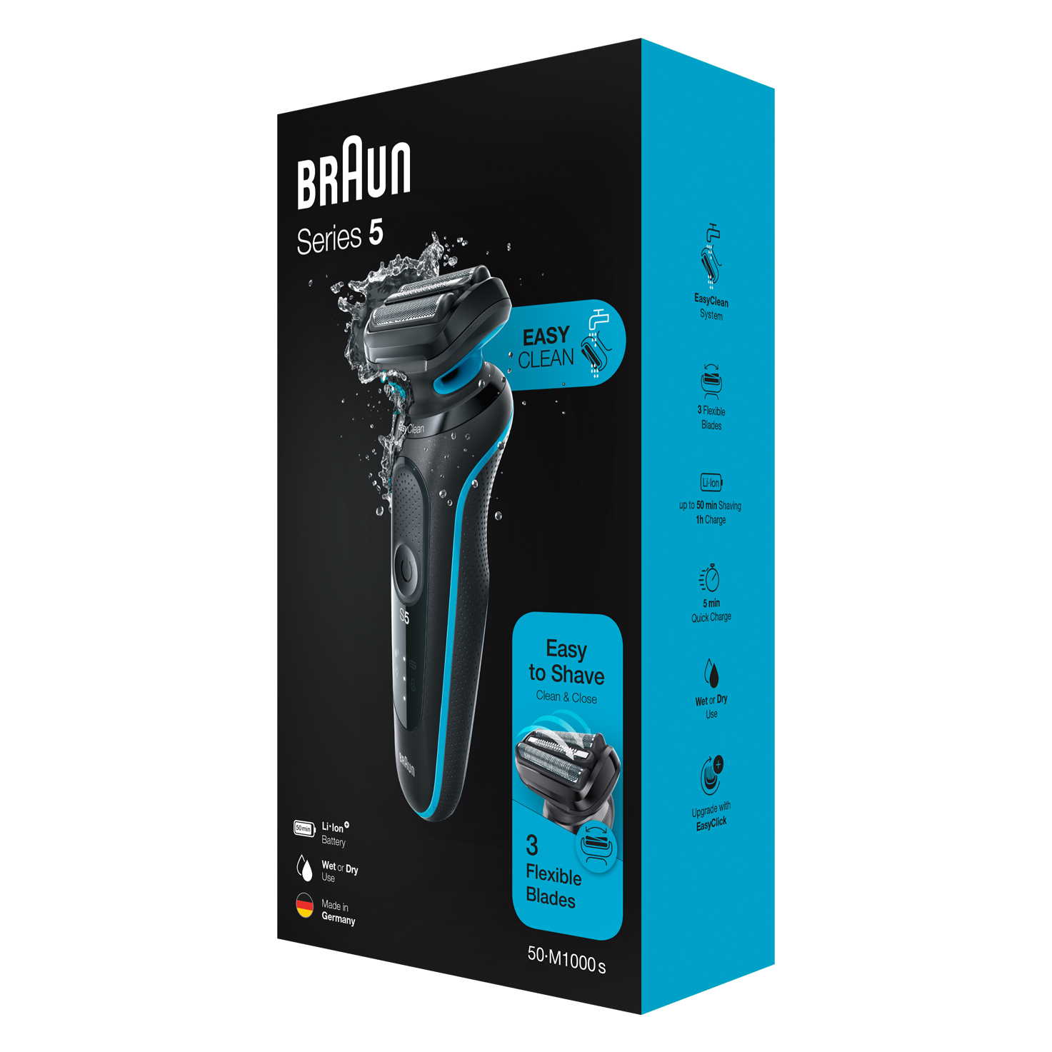 Braun Electric Hair Clipper for men, Series 5, for dry & wet use, Blue × Black,  50-M1000s