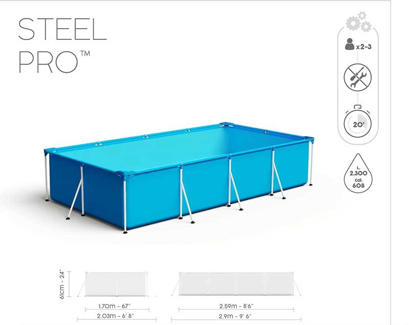 Bestway Steel Pro Swimming Pool, Rectangular, Metal frames, 2.59m x 1.70m x 61cm, Blue, 56403