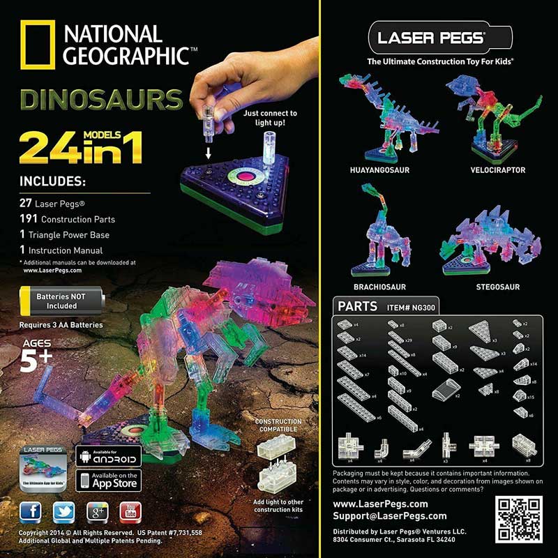 Kids Laser Pegs 24-in-1 National Geographic Dinosaur Construction Building Set