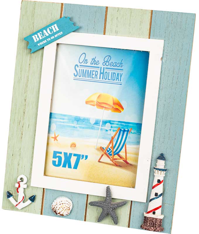 برواز بإطار خشب مربع أشكال البحر - ألوان متعددة