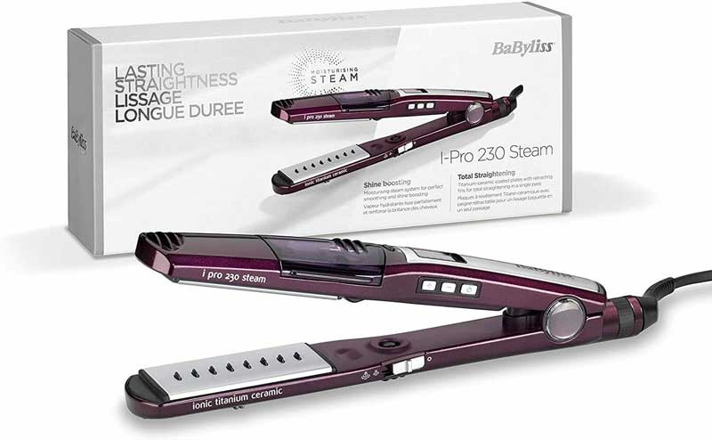 BaByliss Steam Hair Straightener, for wet & dry Use, 150 - 170℃, Purple, ST395E