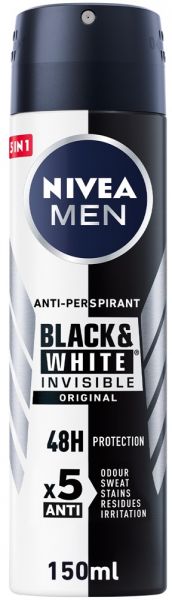 Nivea Men Black & White Invisible Deodorant Spray, 150 ml