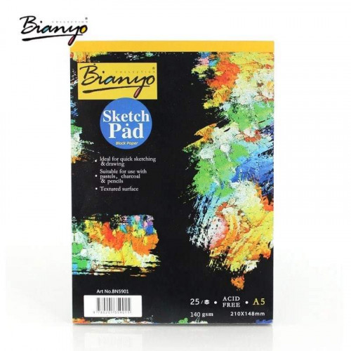 Bianyo Sketch book, A5 Size, 25 Sheets, Black Paper, Colored Design