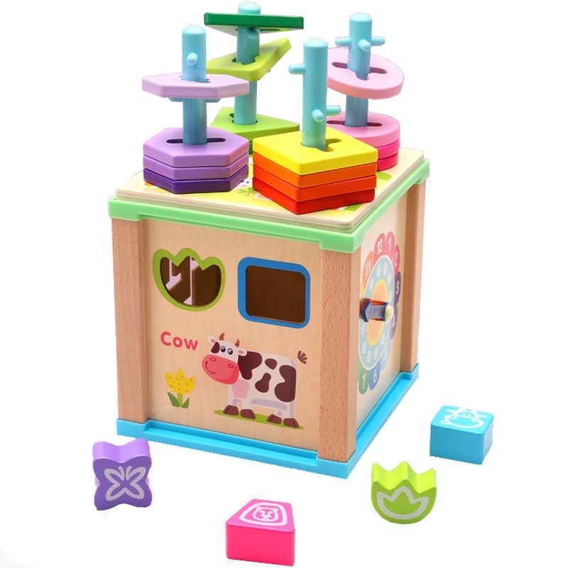 بوكس خشب متعدد األغراض ( متاهة حلزونية- حل مشكالت 4 عمود – تطابق أشكال) 1007