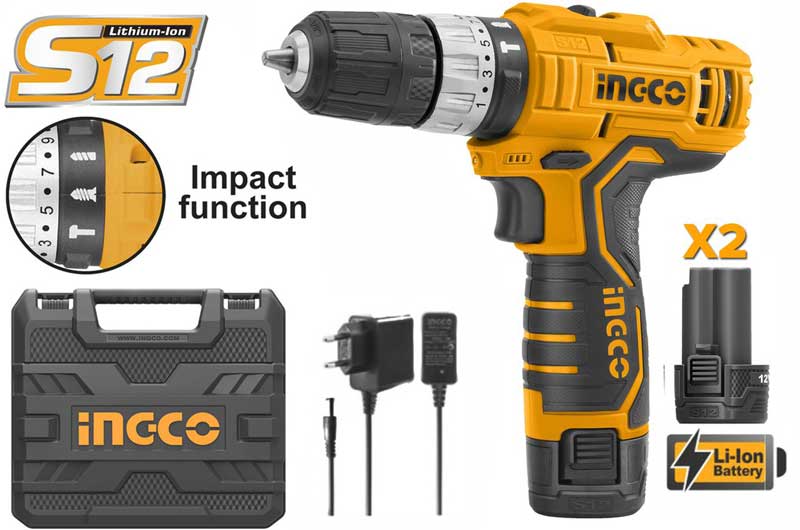 Ingco CIDLI1232 S12 Lithium-Ion Cordless Impact Drill 12V,