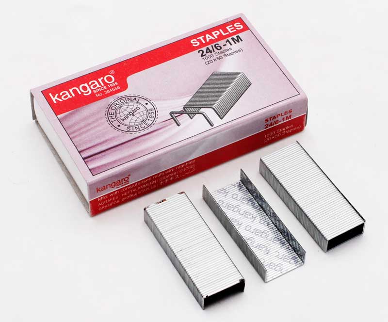 Kangaro  Staples Box for Paper Stapler Size 24-6, 1000 Pieces, Silver