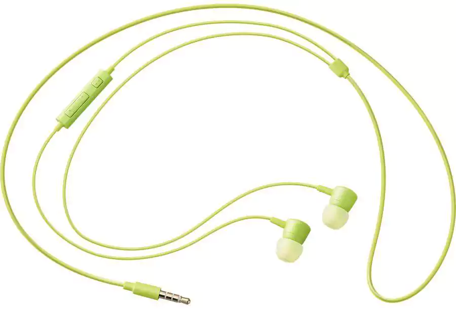 Samsung Wired Earphone HS130, balanced sound, visible control buttons, Green