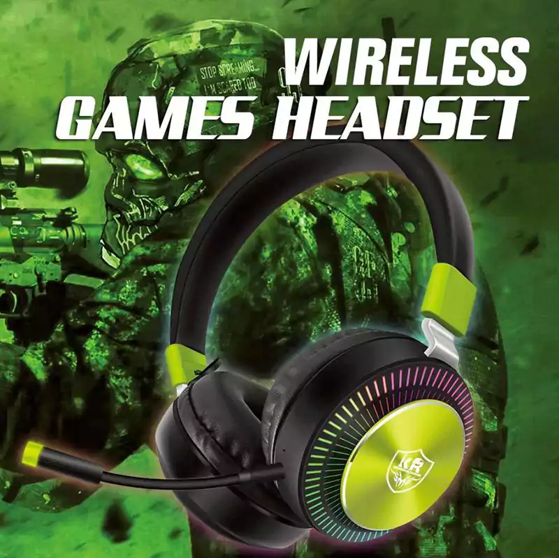 KR-GM034 GAMING HEADPHONE, Over ear wireless set,  very high quality sound experience, Noise Cancelation included, Dual professonial microphone, long life battery, RGB backLight, BLACK