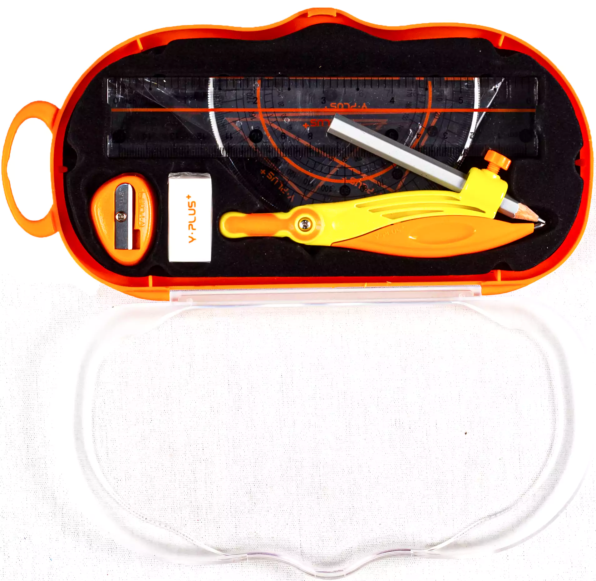 Yplus Plastic Geometry Tool Set, 8 Pieces, Plastic Box, Orange MS190200
