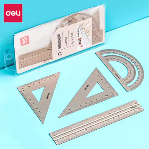 Deli Metal Geometry Tool Set, 4 Pieces, Silver EG30505