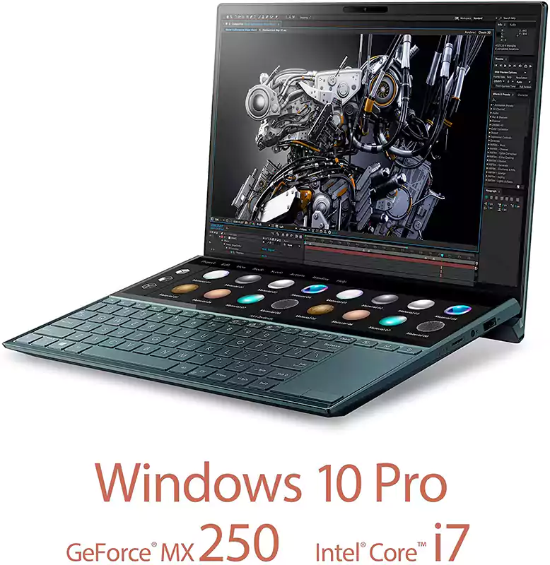 ASUS Laptop ZenBook Duo UX481, Intel Core i7-10510U, 16GB RAM, 1TB PCIe SSD, Nvidia GeForce MX250 2GB, 14 Inch FHD Display, Windows, Blue