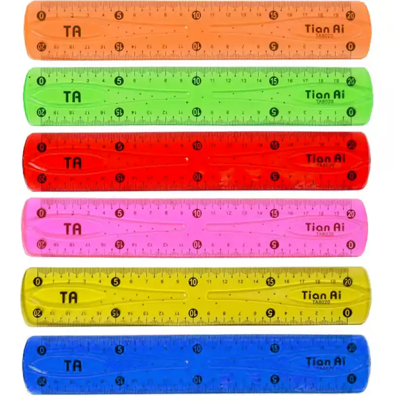 مسطرة بلاستيك عريضة  مرنة تيان آي ، 20 سم، ألوان متعددة