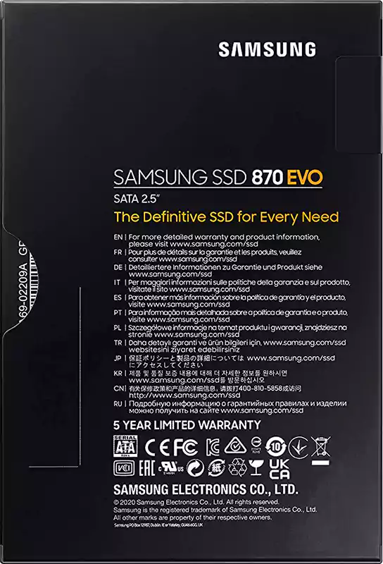 هارد ديسك سامسونج داخلي QVO 870 ، SATA III 2.5 أنش ،250 جيجاابايت، SSD، لأجهزة الكمبيوتر المحمولة ، أسود ، MZ-77E250