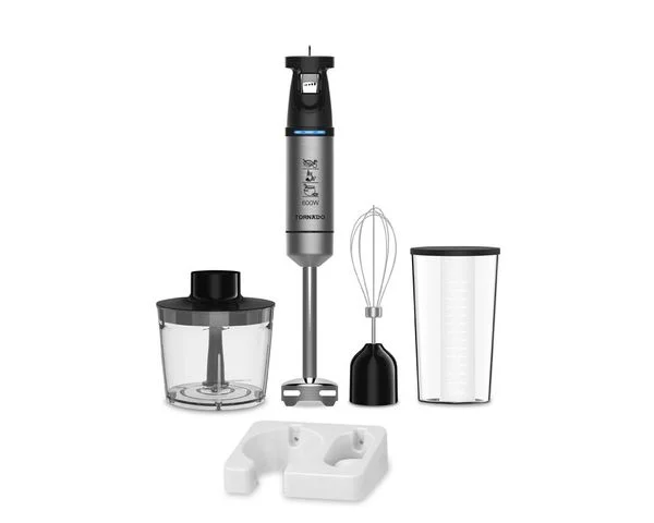 Tornado Hand Blender, 600 Watt, 700 ml, with Whisk and Chopper, Black, THB-600W
