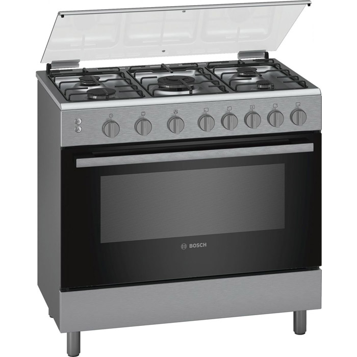 Bosch Freestanding Cooker, 90 x 60 cm, 5 Burners, Full Safety, Digital, Stainless, HGI1A8R501