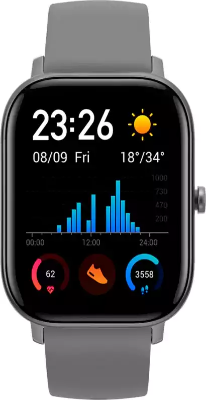ساعة أمازفت جي تي اس الذكية، بلوتوث، شاشة تعمل باللمس، بطارية 220 مللي أمبير، مستشعرات لتتبع المواقع والصحة، رمادي، A1914