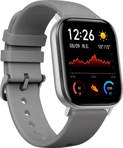 ساعة أمازفت جي تي اس الذكية، بلوتوث، شاشة تعمل باللمس، بطارية 220 مللي أمبير، مستشعرات لتتبع المواقع والصحة، رمادي، A1914