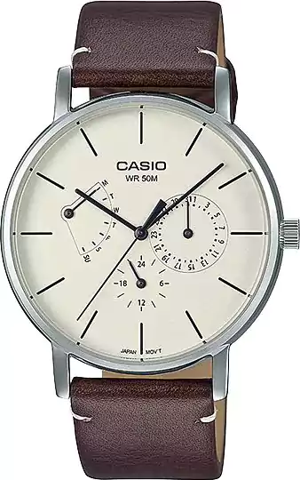 Casio Men's Round Shape Leather Strap Analog Wrist Watch, Brown , MTP- E320L-5EVDF