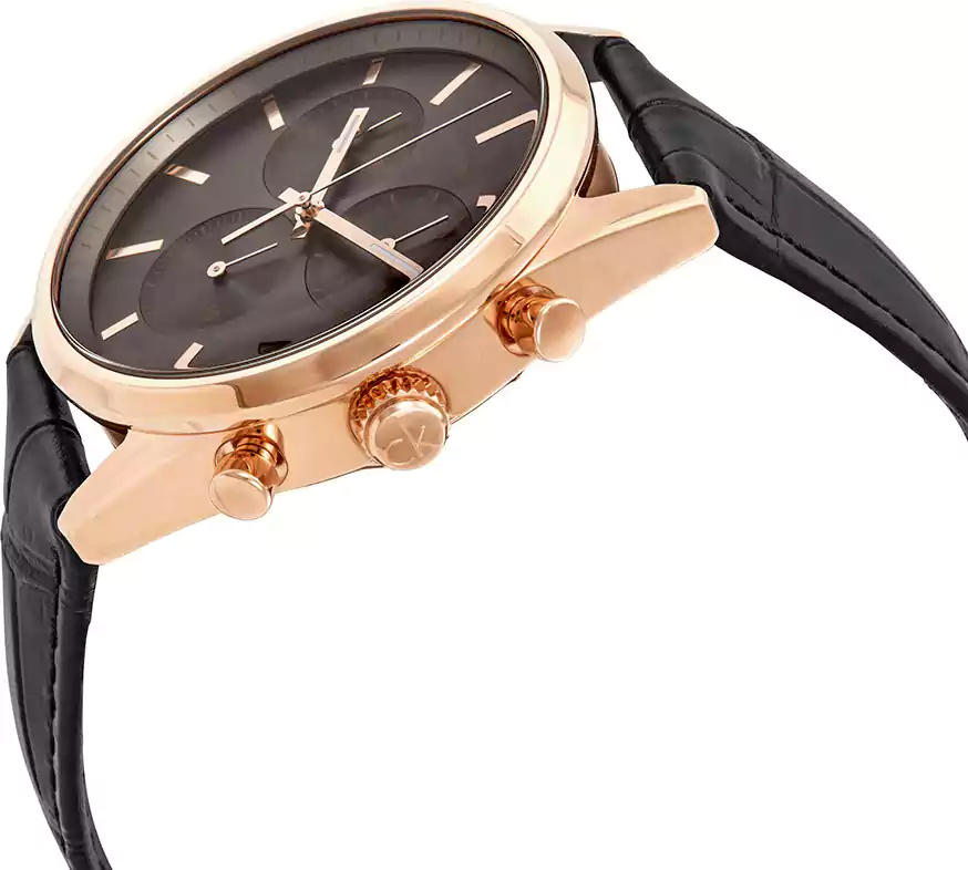 calvin Klein Men's Round Shape Leather Strap Analog Wrist Watch, Black , K4M276C3