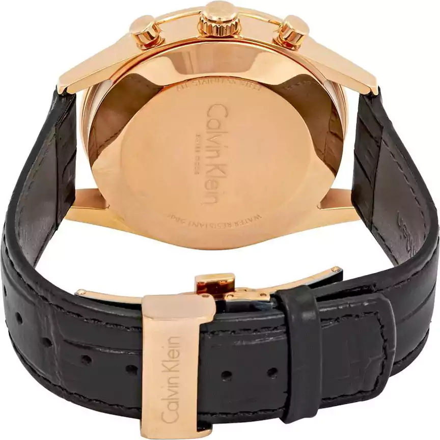 calvin Klein Men's Round Shape Leather Strap Analog Wrist Watch, Black , K4M276C3