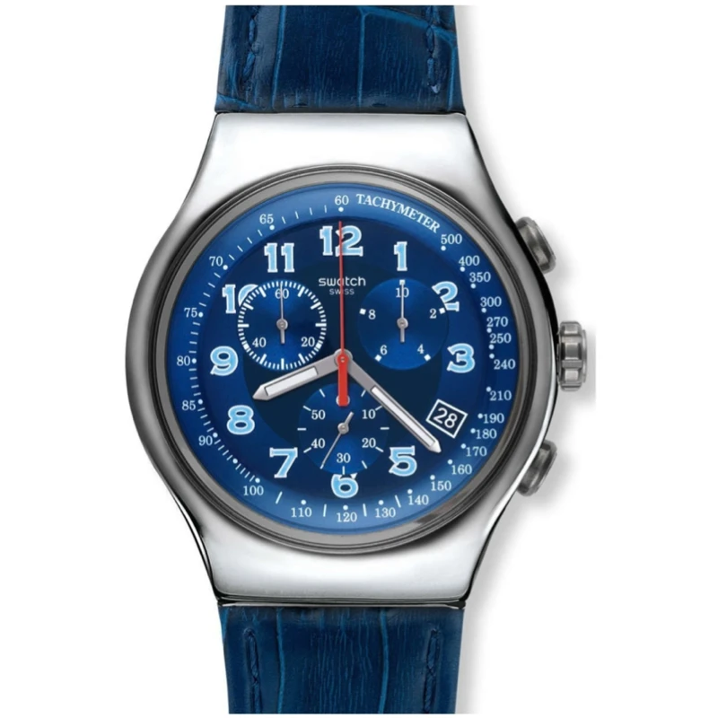 Swatch Irony Chronograph Watch for Men - Analog Leather Band - YOS449