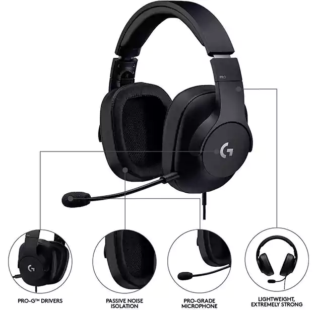 سماعة لوجيتك برو  X 981-000818  للألعاب، مزودة  بميكروفون، 7.1 صوت محيطي، توصيل سهل، الراحة طوال اليوم تأتي من وسادات الفوم، أسود