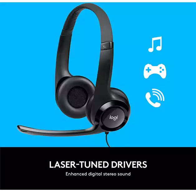 LOGITECH H390 981-000406 Wired Gaming ON EAR Headphone, A noise isolated voice mic technology, 7.1 Surround Sound, An easy plug, All-day comfort comes from Soft foam earphone pads, Black