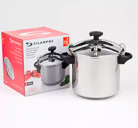 Portuguese stainless steel pressure cooker 10 liters with bakelite handle - silver