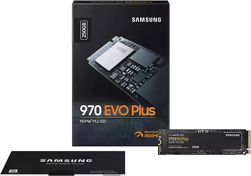 هارد ديسك SSD سامسونج ، 970 EVO Plus NVMe® M.2 داخلي ، لأجهزة الكمبيوتر ، 250 جيجابايت ، أسود ،MZ-V7S250B