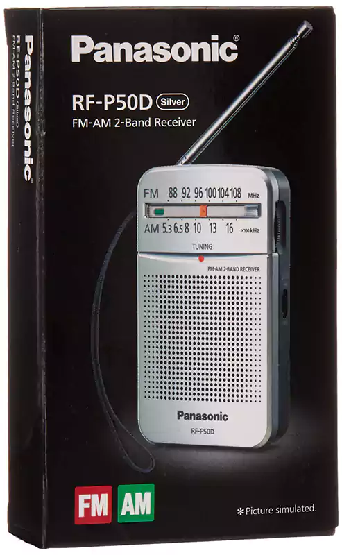 Panasonic FM-AM Radio, Battery, Classic, Clear Bass, Headphone Port, Silver, RF-P50