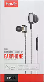 سماعة أذن هافيت 1X105، متوافقة مع أجهزة متعددة، صوت واضح بجود عالية، طول السلك 1.2 متر، بطارية طويلة العمر، مايك بصوت نقي مع عزل جيد للضوضاء، أسود