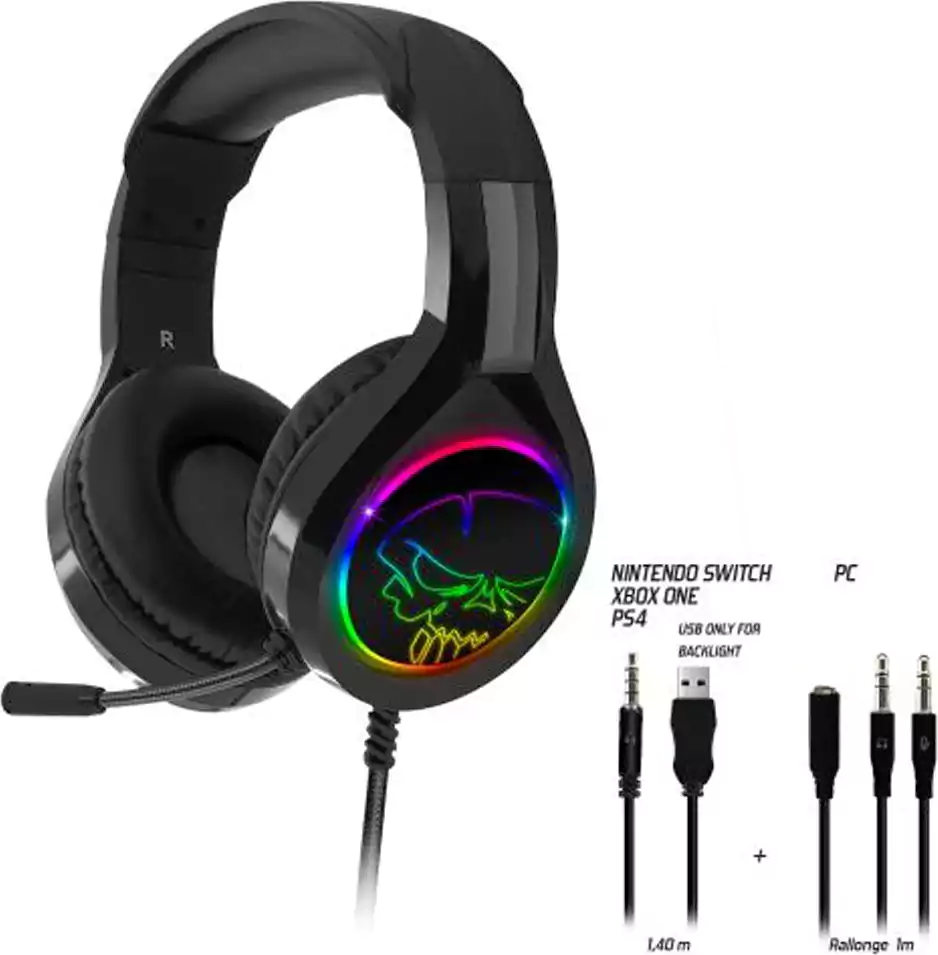 Spirit Pro-H8 - HP277 Gaming Headphone, Virtual 7.1 Surround Sound, 35 mm Jack cable (4 pins) of 2-m USB cable, leatherette ear cushions, Black