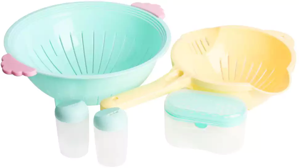 Plastic food strainer set - multiple colors