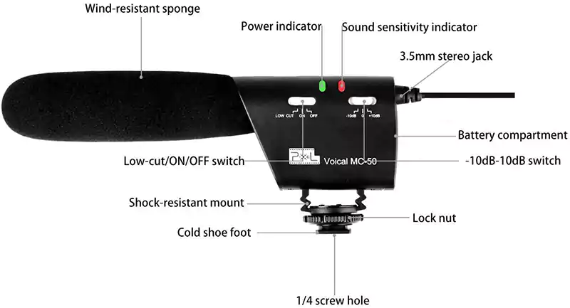 Pixel Vocal Wired Condenser Microphone, Portable, Camera Microphone, Black, MC.50