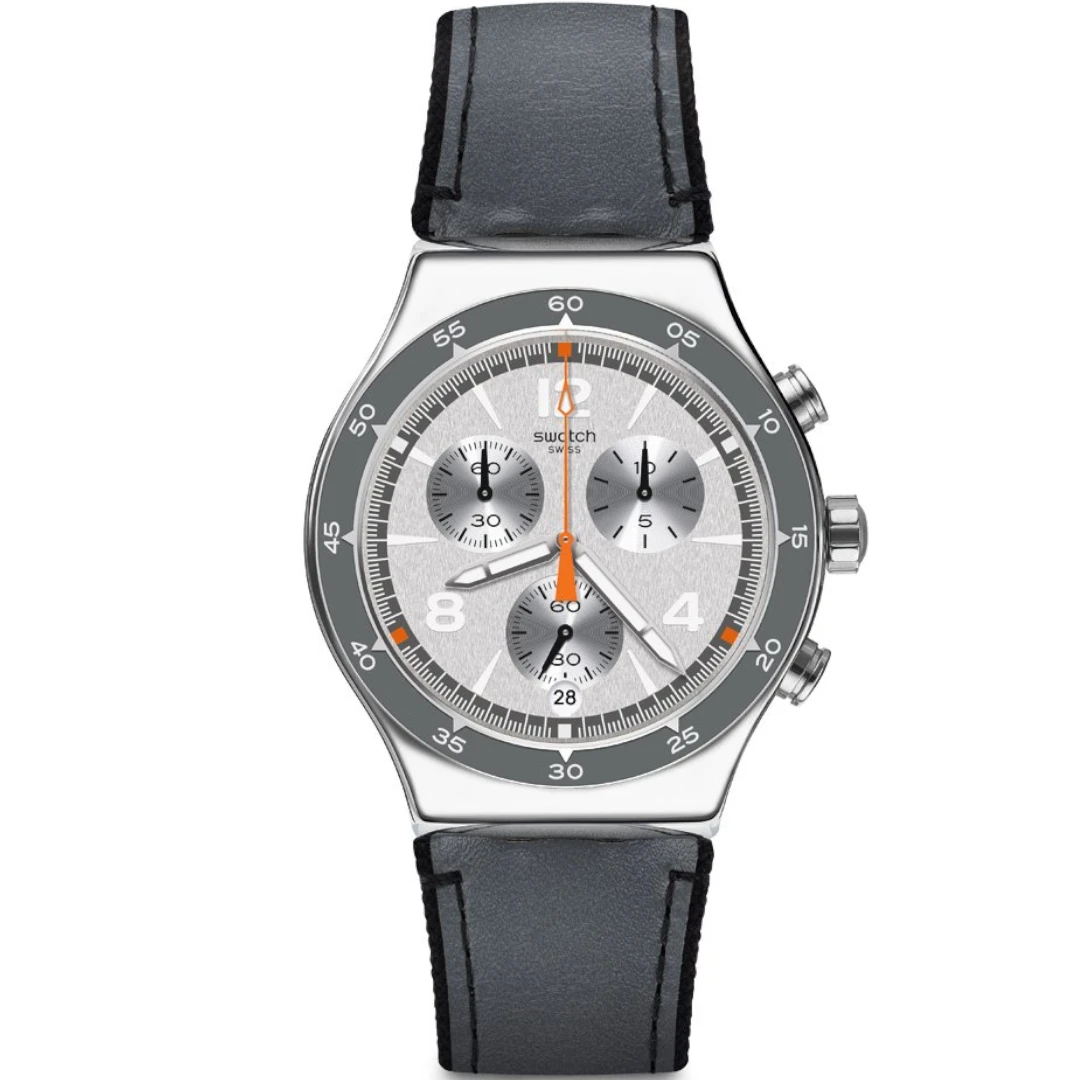 SWATCH Men's Round Shape Silicon Strap Analog Wrist Watch, Black , YVS446