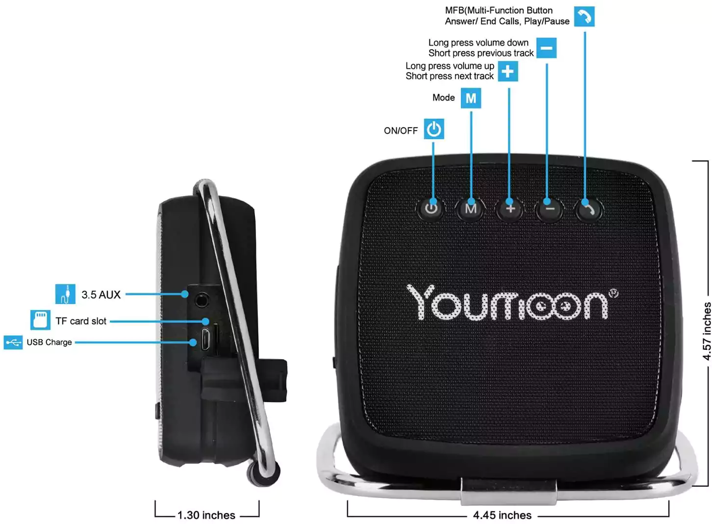 Youmoon Wireless Speaker, Bluetooth, 5 Watt, Black, YM.868