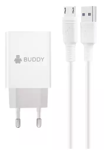 شاحن موبايل  للحائط منزلي سريع  ميكرو يوس إس بي من بادي مع كابل ، أبيضH1