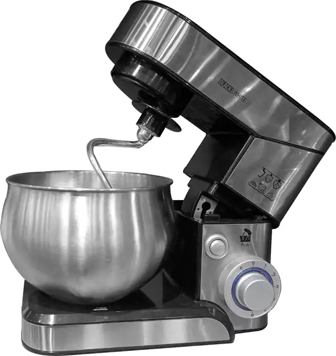Black and white nickel stand mixer, 1000 watts, 5 liters, Silver, SC.205